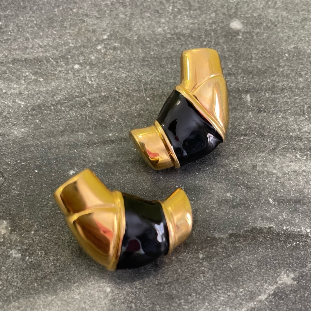 Vintage Napier Gold Black Enamel Earrings